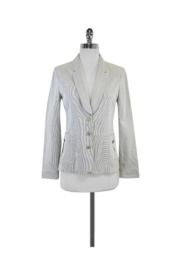 Current Boutique-Nina Ricci - White & Blue Seersucker Blazer Sz 4