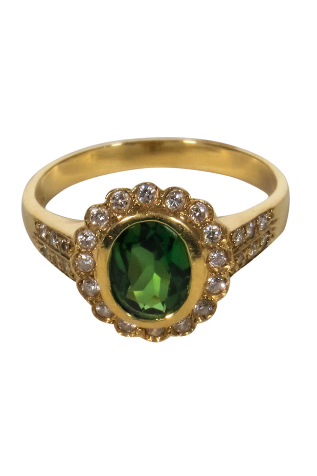 Current Boutique-No Label - 18k Gold Ring w/ Lab Grown Emerald Center Stone Sz 7.5