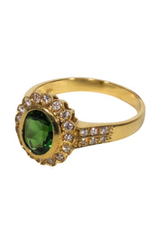 Current Boutique-No Label - 18k Gold Ring w/ Lab Grown Emerald Center Stone Sz 7.5