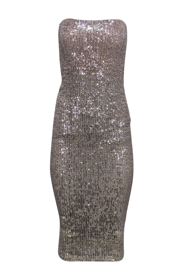 Current Boutique-Nookie - Silver Sequin "Fantasy" Strapless Midi Dress Sz M