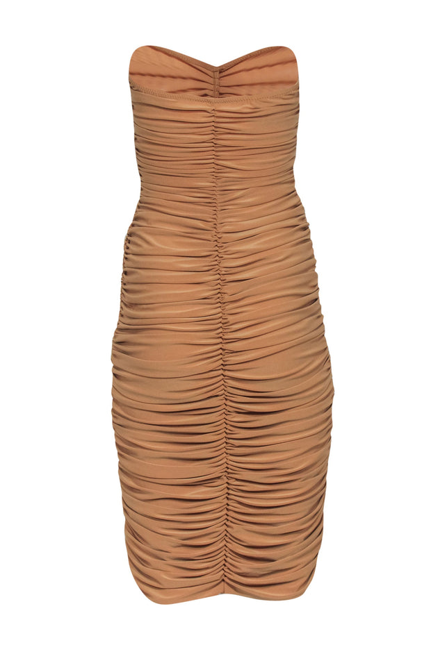 Current Boutique-Norma Kamali - Nude Ruched Strapless Bodycon Dress Sz M