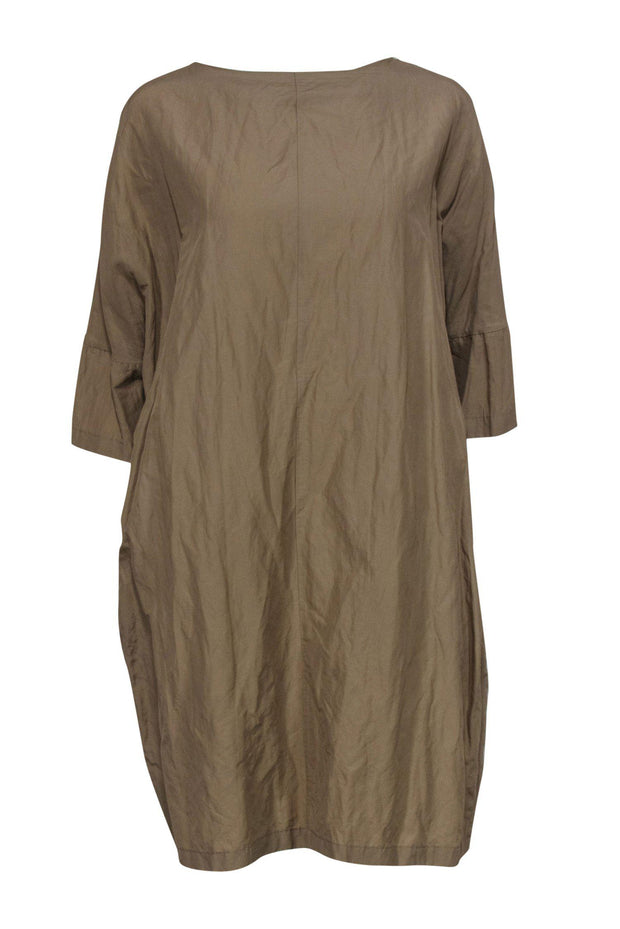 Current Boutique-Nuovo Borgo - Deep Khaki Oversized Shift Dress w/ Striped Bow Sz 10