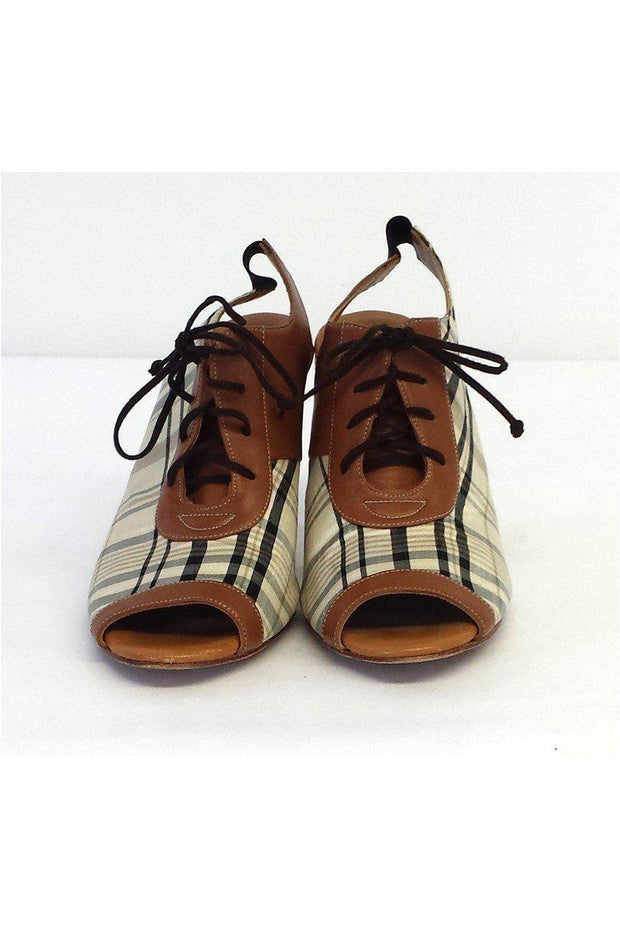 Current Boutique-Olivia Rose Tal - Plaid & Leather Lace-Up Slingback Heels Sz 7