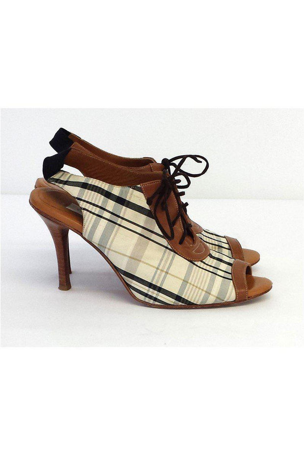 Current Boutique-Olivia Rose Tal - Plaid & Leather Lace-Up Slingback Heels Sz 7