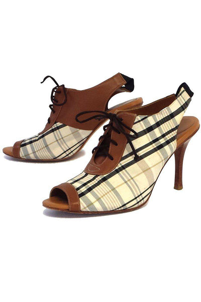 Current Boutique-Olivia Rose Tal - Plaid & Leather Lace-Up Slingback Heels Sz 7