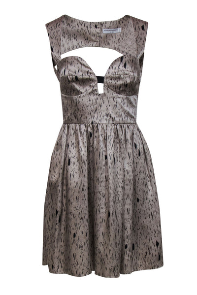 Current Boutique-Opening Ceremony - Grey & Black Printed Open Back Silk Fit & Flare Dress Sz S