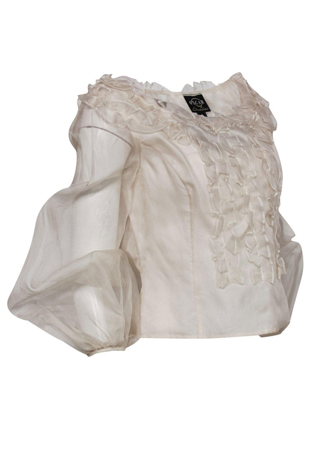 Current Boutique-Oscar by Oscar de la Renta - Ivory Silk Ruffle Blouse Sz 10