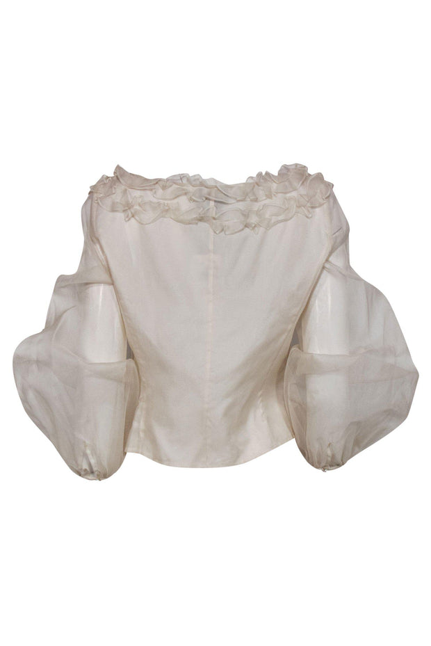 Current Boutique-Oscar by Oscar de la Renta - Ivory Silk Ruffle Blouse Sz 10