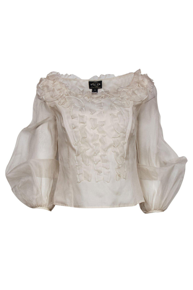 Current Boutique-Oscar by Oscar de la Renta - Ivory Silk Ruffle Blouse Sz 10