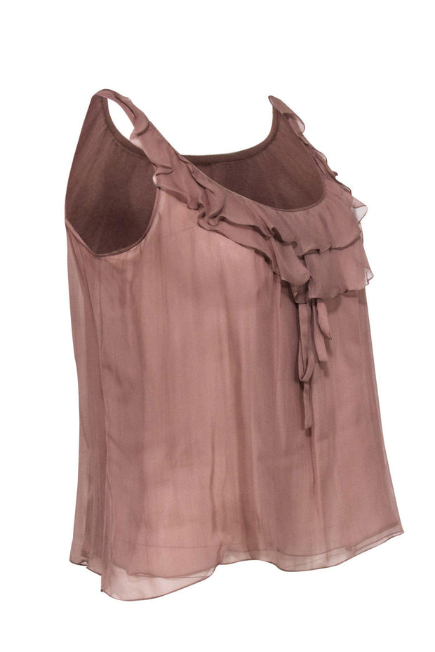 Current Boutique-Oscar de la Renta - Beige Semi-Sheer Silk Sleeveless Blouse Sz 12