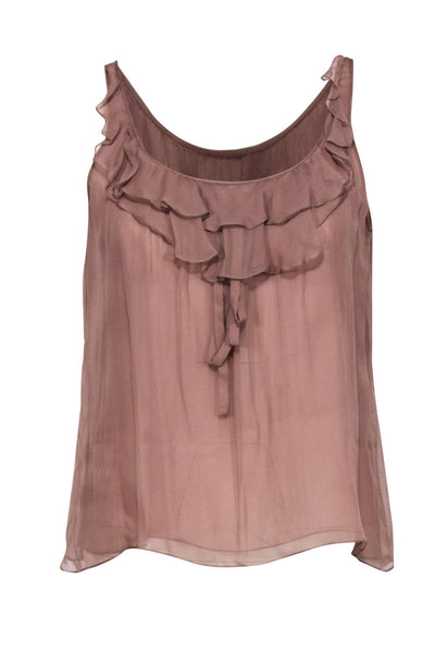 Current Boutique-Oscar de la Renta - Beige Semi-Sheer Silk Sleeveless Blouse Sz 12