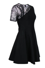 Current Boutique-Oscar de la Renta - Black Fit & Flared Dress w/ Patterned Mesh Design Sz M