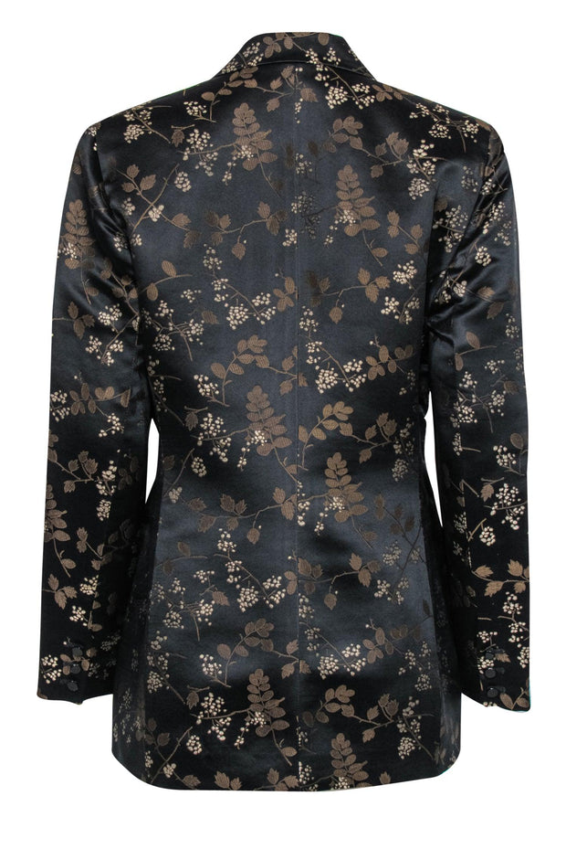 Current Boutique-Oscar de la Renta - Black Silk & Brown Vine Embroidered Blazer Sz 10