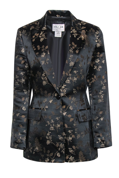 Current Boutique-Oscar de la Renta - Black Silk & Brown Vine Embroidered Blazer Sz 10