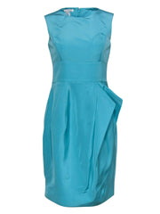 Current Boutique-Oscar de la Renta - Caribbean Blue Silk Sheath Dress w/ Ruffles Sz 10