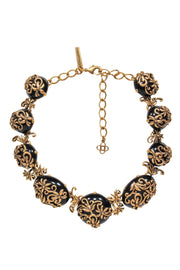 Current Boutique-Oscar de la Renta - Gold & Black Stone Necklace w/ Flowers