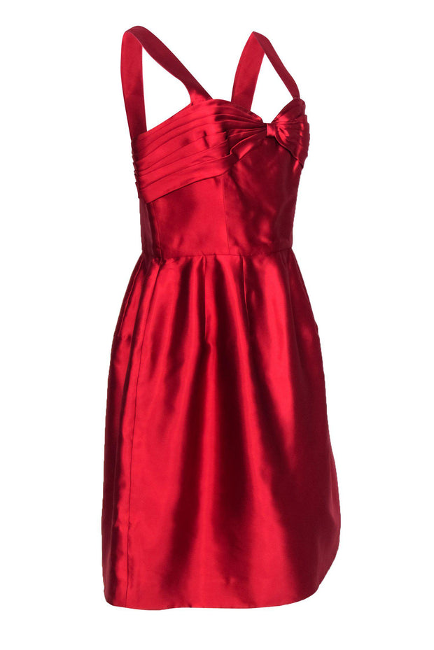 Current Boutique-Oscar de la Renta - Red Silk Satin Bow Bust Cocktail Dress Sz 14