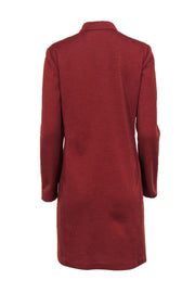 Current Boutique-Oscar de la Renta - Rust Long Sleeve Half Button-Up Shift Dress Sz 8