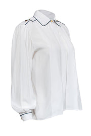 Current Boutique-Oscar de la Renta - White Button-Up Blouse w/ Black Trim Sz 4