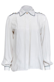 Current Boutique-Oscar de la Renta - White Button-Up Blouse w/ Black Trim Sz 4