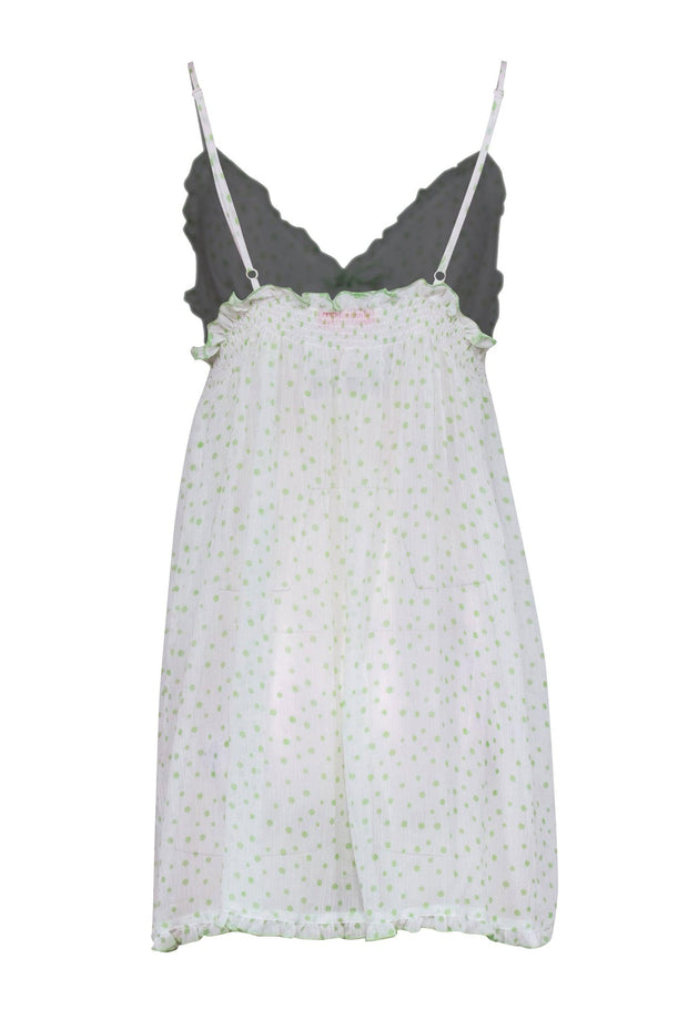 Current Boutique-Oscar de la Renta - White & Green Sheer Polka Dot Babydoll Dress Sz XL