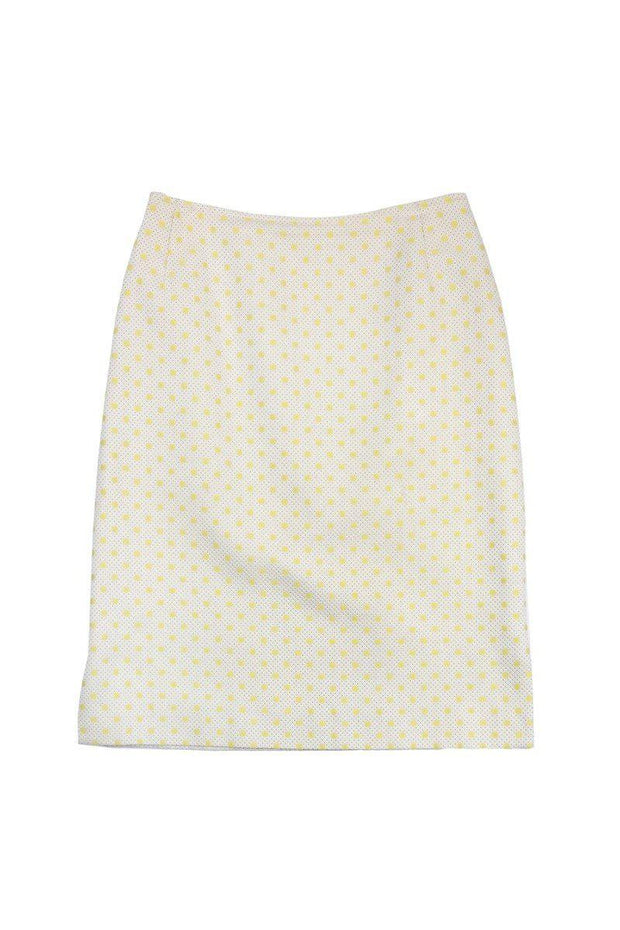 Current Boutique-Oscar de la Renta - White & Yellow Polka Dot Pencil Skirt Sz M