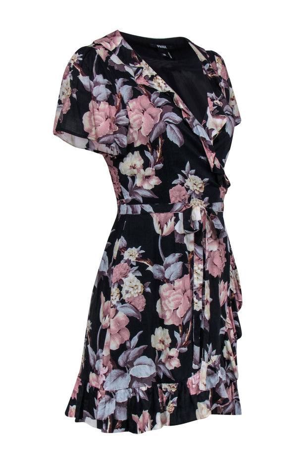 Current Boutique-Paige - Black & Pink Floral Print Wrap Dress Sz XS