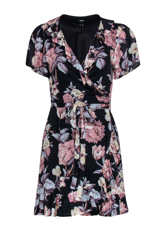 Current Boutique-Paige - Black & Pink Floral Print Wrap Dress Sz XS