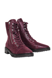 Current Boutique-Paige - Deep Purple Shiny Suede Lace-Up Combat Boots Sz 8.5