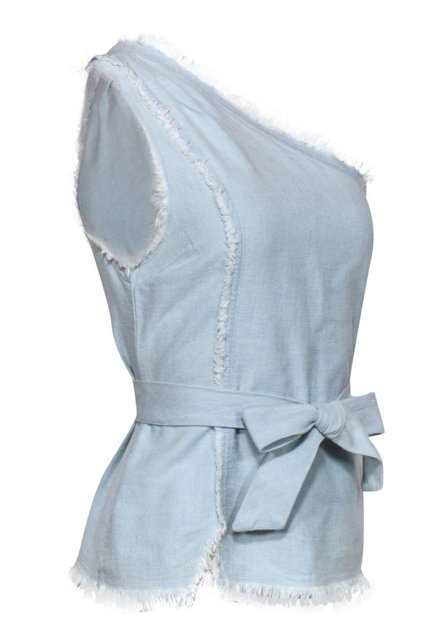 Current Boutique-Paige - Light Wash Chambray One-Shoulder Fringe "Emanuelle" Tank w/ Belt Sz XS