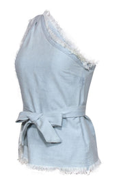 Current Boutique-Paige - Light Wash Chambray One-Shoulder Fringe "Emanuelle" Tank w/ Belt Sz XS