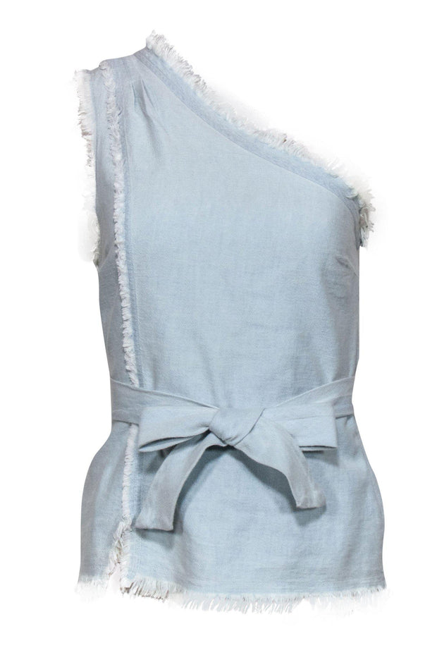 Current Boutique-Paige - Light Wash Chambray One-Shoulder Fringe "Emanuelle" Tank w/ Belt Sz XS