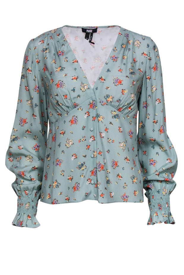 Current Boutique-Paige - Seafoam Green Floral Long Sleeve Peasant Top Sz XS