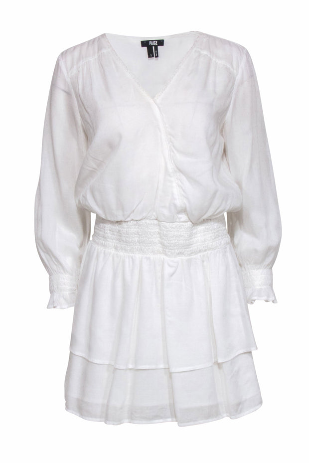 Current Boutique-Paige - White Textured Drop-Waist Mini Dress w/ V-Neckline Sz S