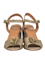 Current Boutique-Paloma Barcelo - Beige Woven Fringed Textile Block Heels Sz 8.5