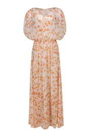 Current Boutique-Paper Crown - Peach Floral Sheer Silk Gown Sz M