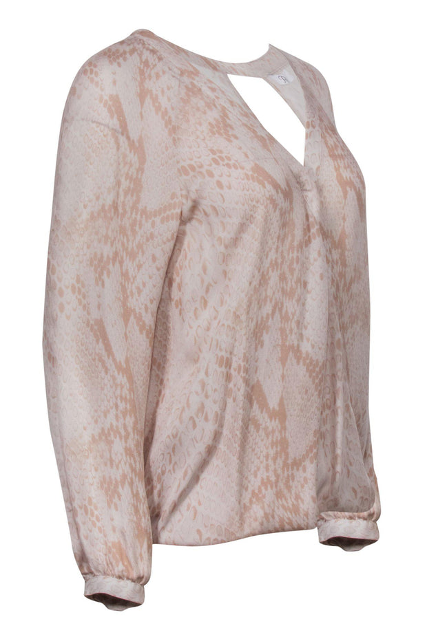 Current Boutique-Parker - Baby Pink Silk Open Back Snakeskin Print Blouse Sz M