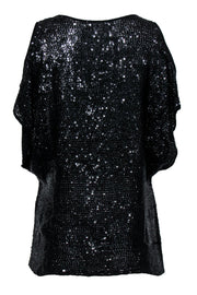 Current Boutique-Parker - Black Beaded & Sequin Cold Shoulder Short Sleeve Silk Blouse Sz XS