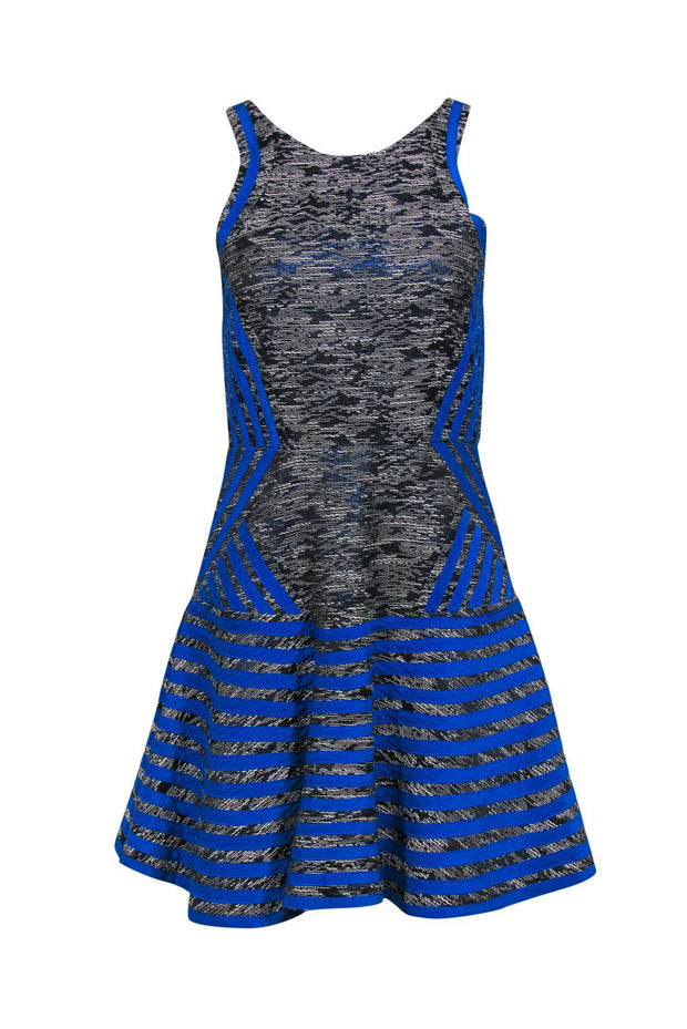 Current Boutique-Parker - Black & Silver Metallic Dress w/ Blue Ribbons Sz XS