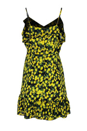 Current Boutique-Parker - Black & Yellow Lemon Print Ruched Sheath Dress Sz M