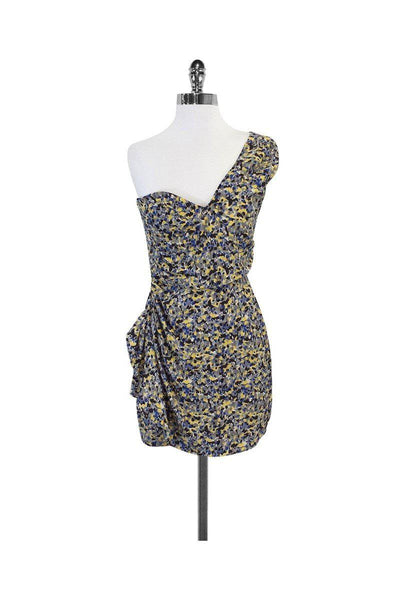 Current Boutique-Parker - Blue & Yellow Silk One Shoulder Dress Sz S