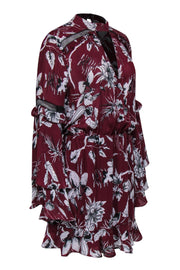 Current Boutique-Parker - Maroon & White Floral Keyhole Front Dress w/ Tiered Sleeves Sz L