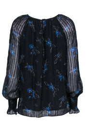 Current Boutique-Parker - Navy & Black Floral Textured Peasant Blouse Sz M