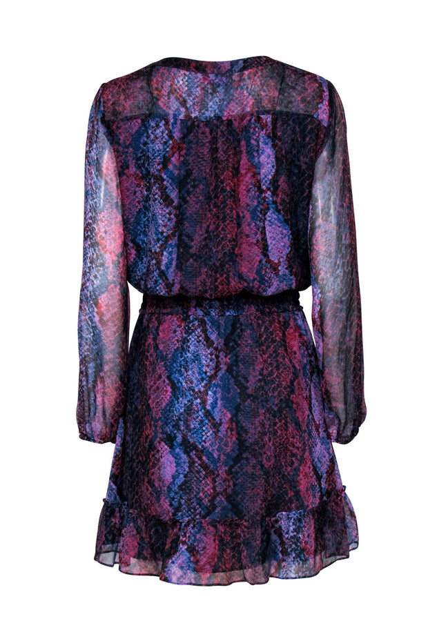 Current Boutique-Parker - Navy, Purple & Red Snakeskin Printed Peasant Dress Sz S