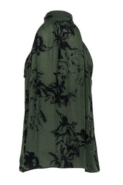 Current Boutique-Parker - Olive Green & Black Floral Tie Neck Tank Sz XS