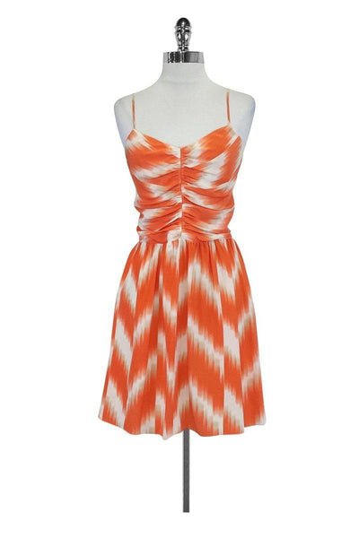 Current Boutique-Parker - Orange & White Spaghetti Strap Dress Sz M