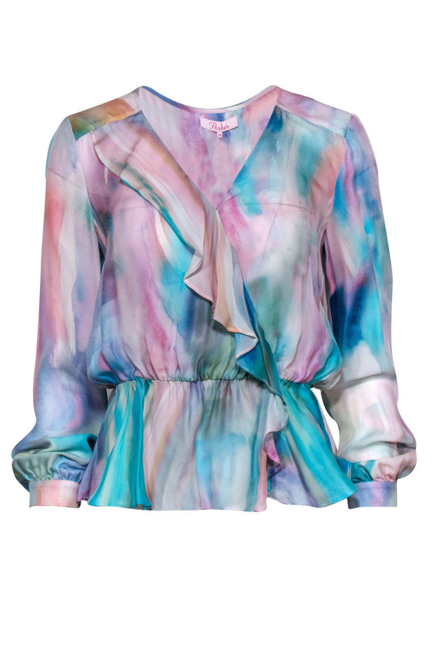 Current Boutique-Parker - Pastel Watercolor Marbled Ruffle Blouse Sz XS