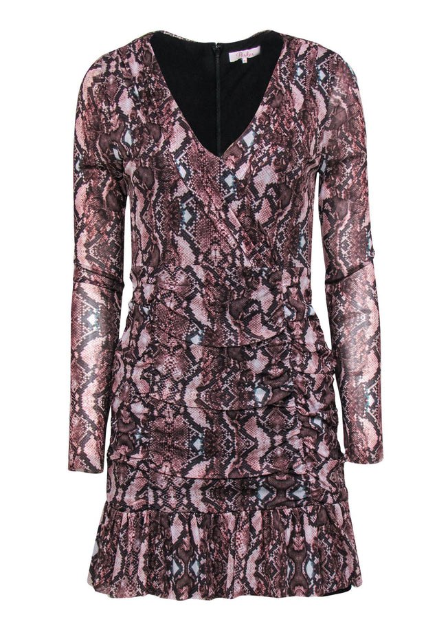 Current Boutique-Parker - Pink Snakeskin Printed Ruched Bodycon Dress Sz 8