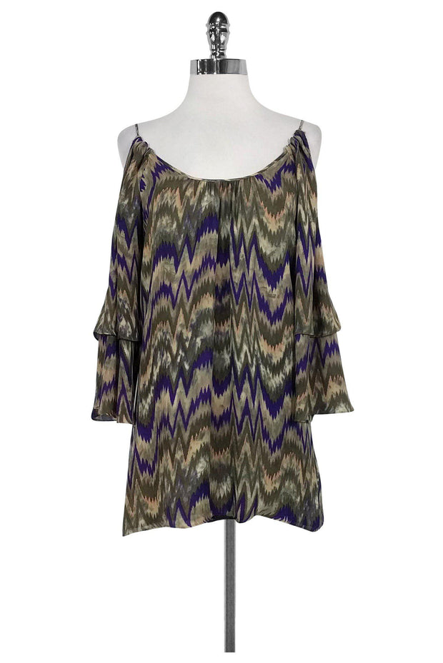 Current Boutique-Parker - Silk Chevron Cold Shoulder Shirt Sz XS