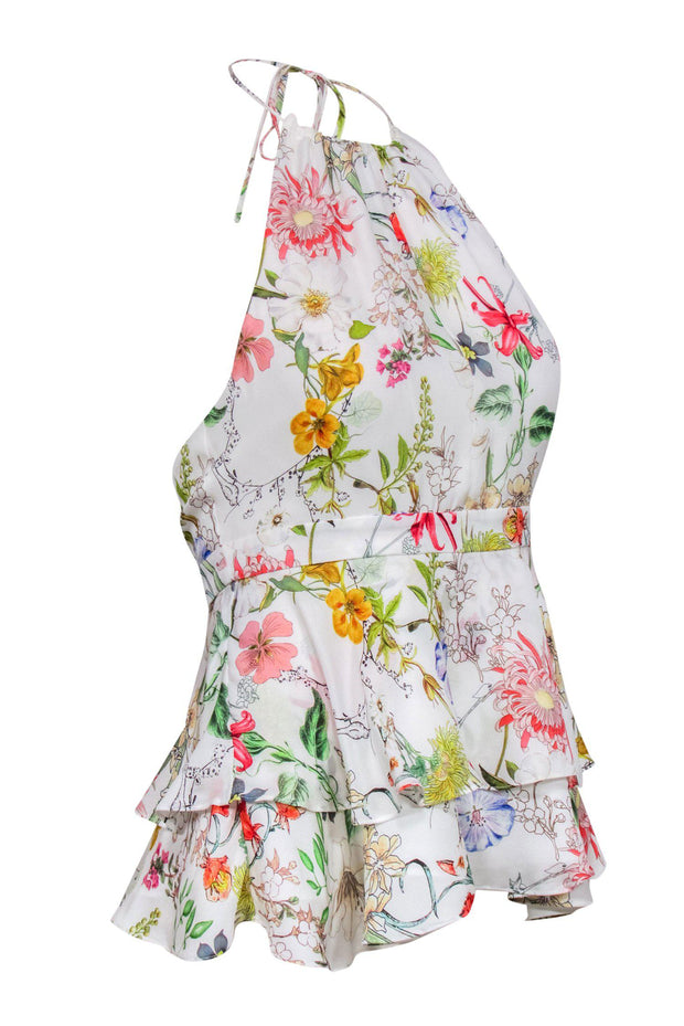 Current Boutique-Parker - White & Multicolored Floral Print Ruffle Halter Top Sz XS